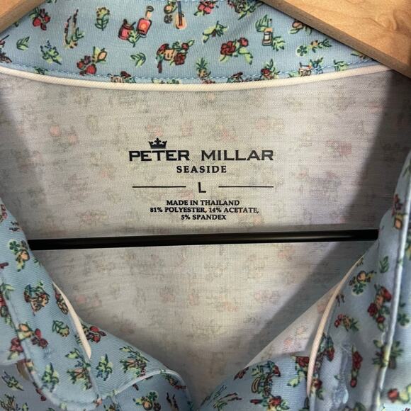 PETER MILLAR SEASIDE DRIRELEASE NATURAL TOUCH PARTY PARROTS POLO Blue Size Large - Picture 9 of 15